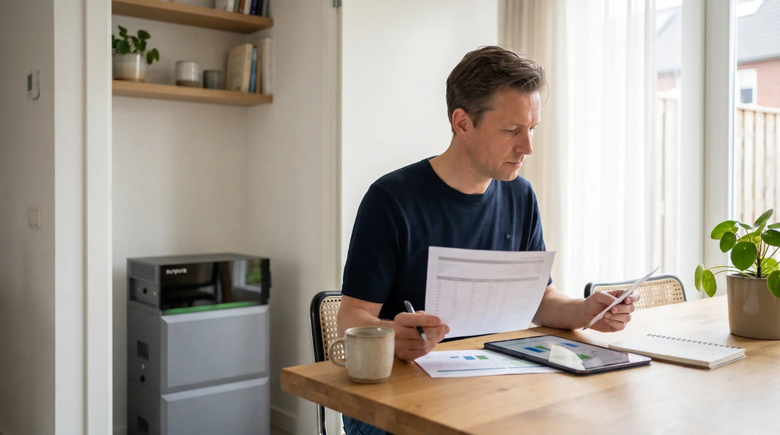 Homeowner comparing home battery specifications on a tablet