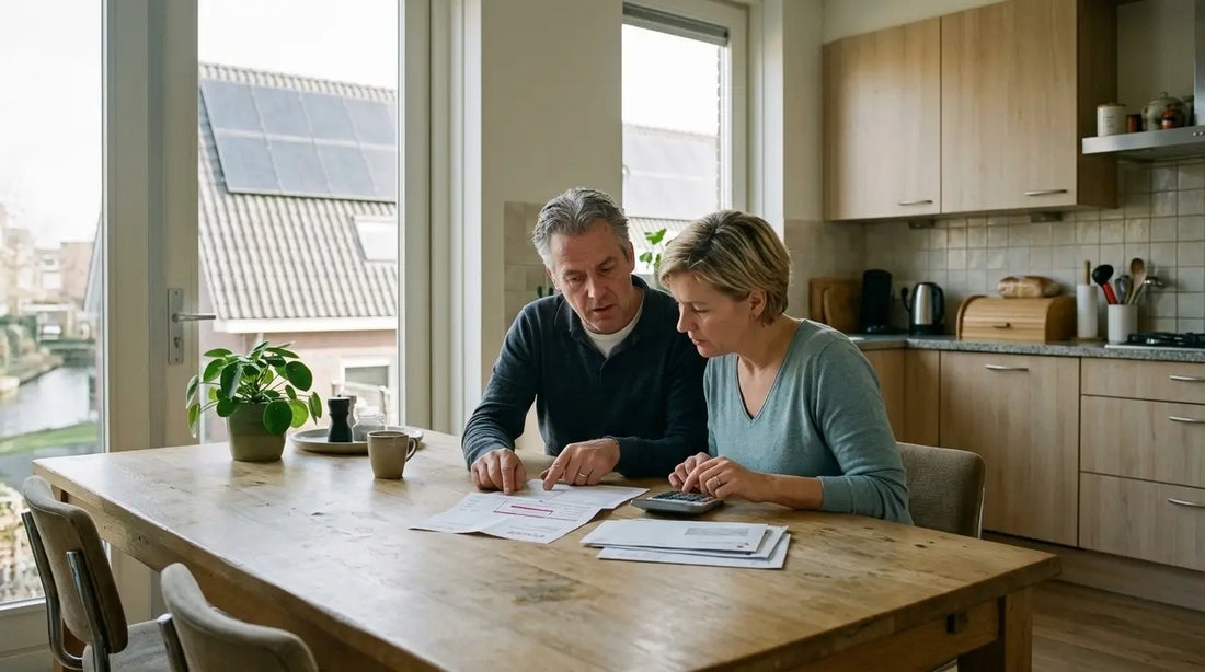 Huishouden met zonnepanelen bekijkt energierekening met terugleverkosten in 2026