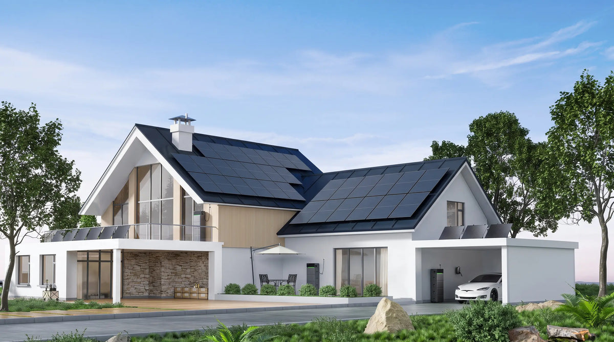 Sunpura S2400 home battery on a balcony with solar panels