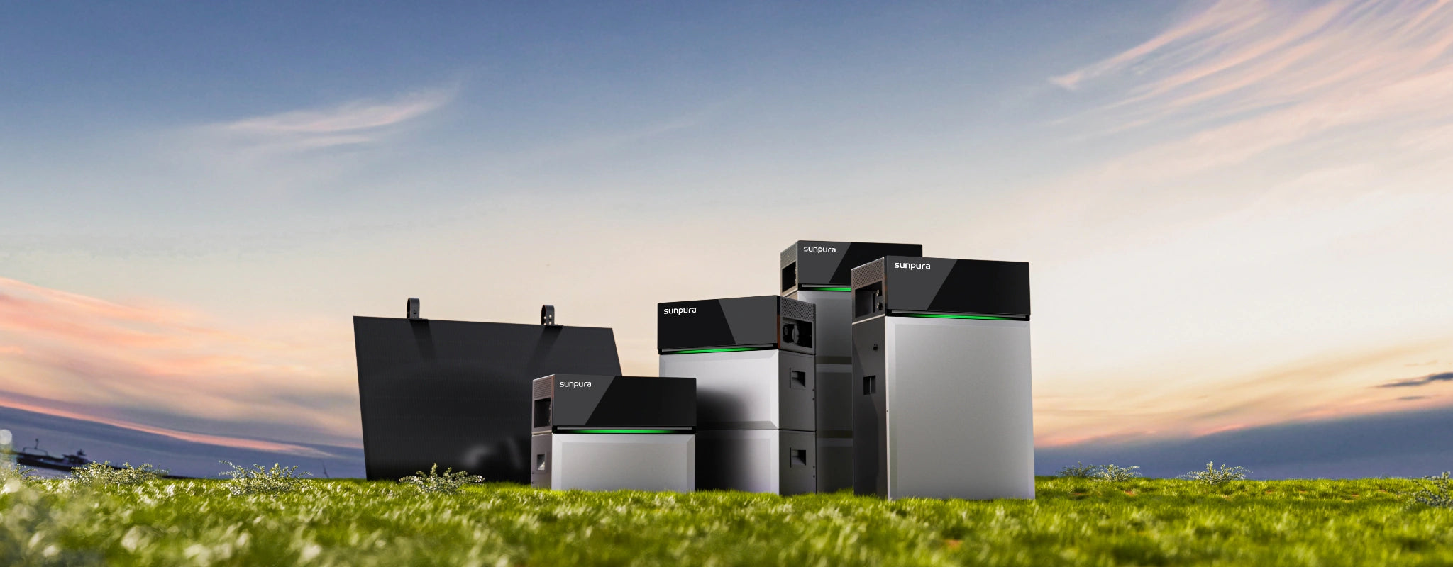 Sunpura S2400 AC home battery, with solar panels